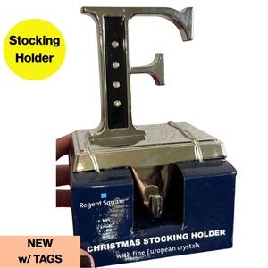 2/for $20 🪩 “F” Initial -Christmas Stocking Holder with Crystals -NEW w TAGS